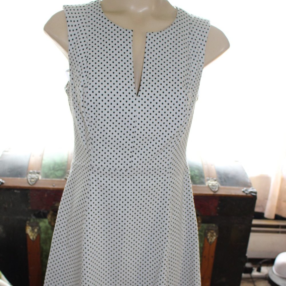 NWT Chaps Sleeveless White and Black Polka Dot Dress Sz 12 Summer
